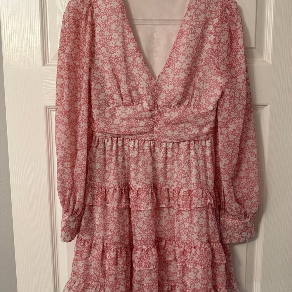Pink Floral Long Sleeve Mini Dress Size S